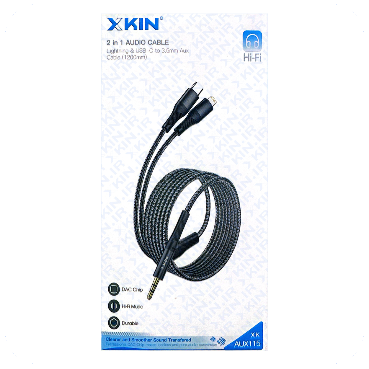 کابل تبدیل دو کاره AUX به Type-C و Lightning مدل AUX115